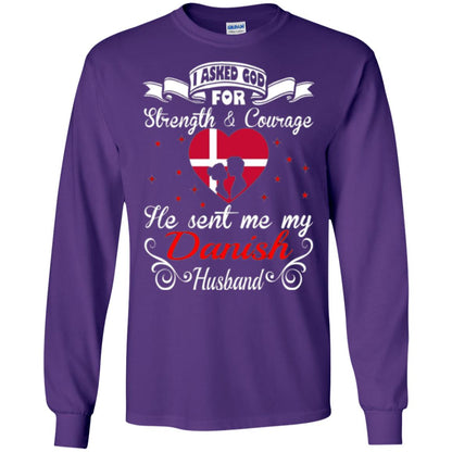 Danish T-shirt I Asked God Strength Courage Purple