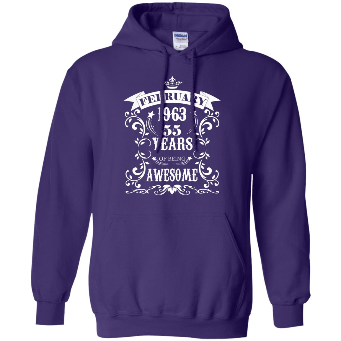 55th Birthday Shirt Awesome Born In February 1963 55 Years Of Being Awesome Purple