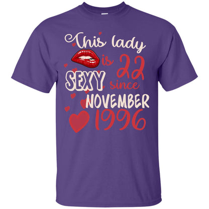 This Lady Is 22 Sexy Since November 1996 22nd Birthday Shirt For November Womens Purple