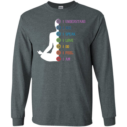 Chakra Meditation Yoga T-shirt I Speak I Love I Do I Feel I Am Dark Heather