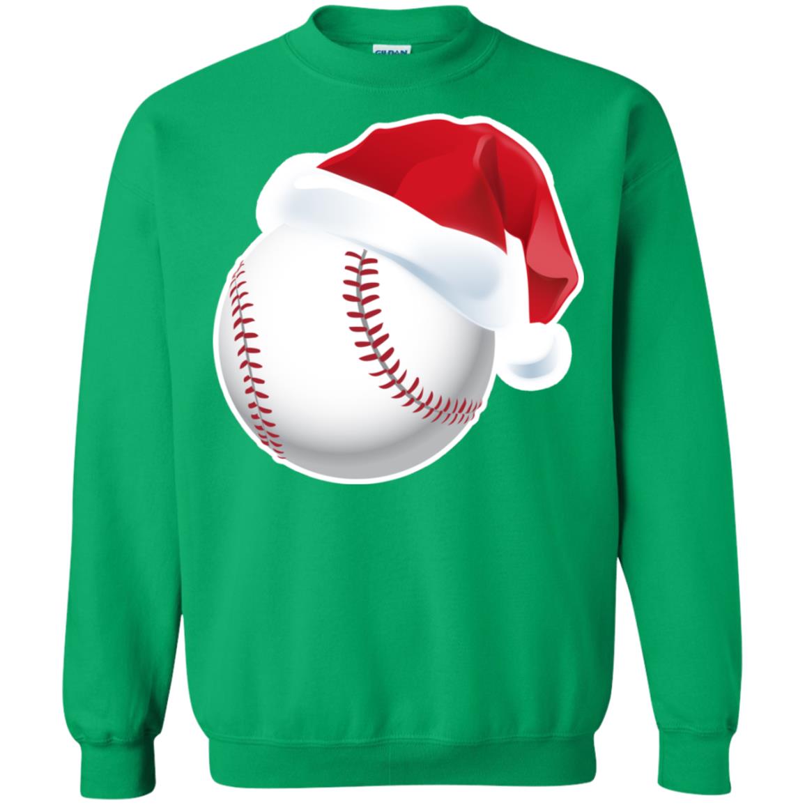 Baseball With Santa Claus Hat X-mas Shirt For Baseball Lovers Irish Green
