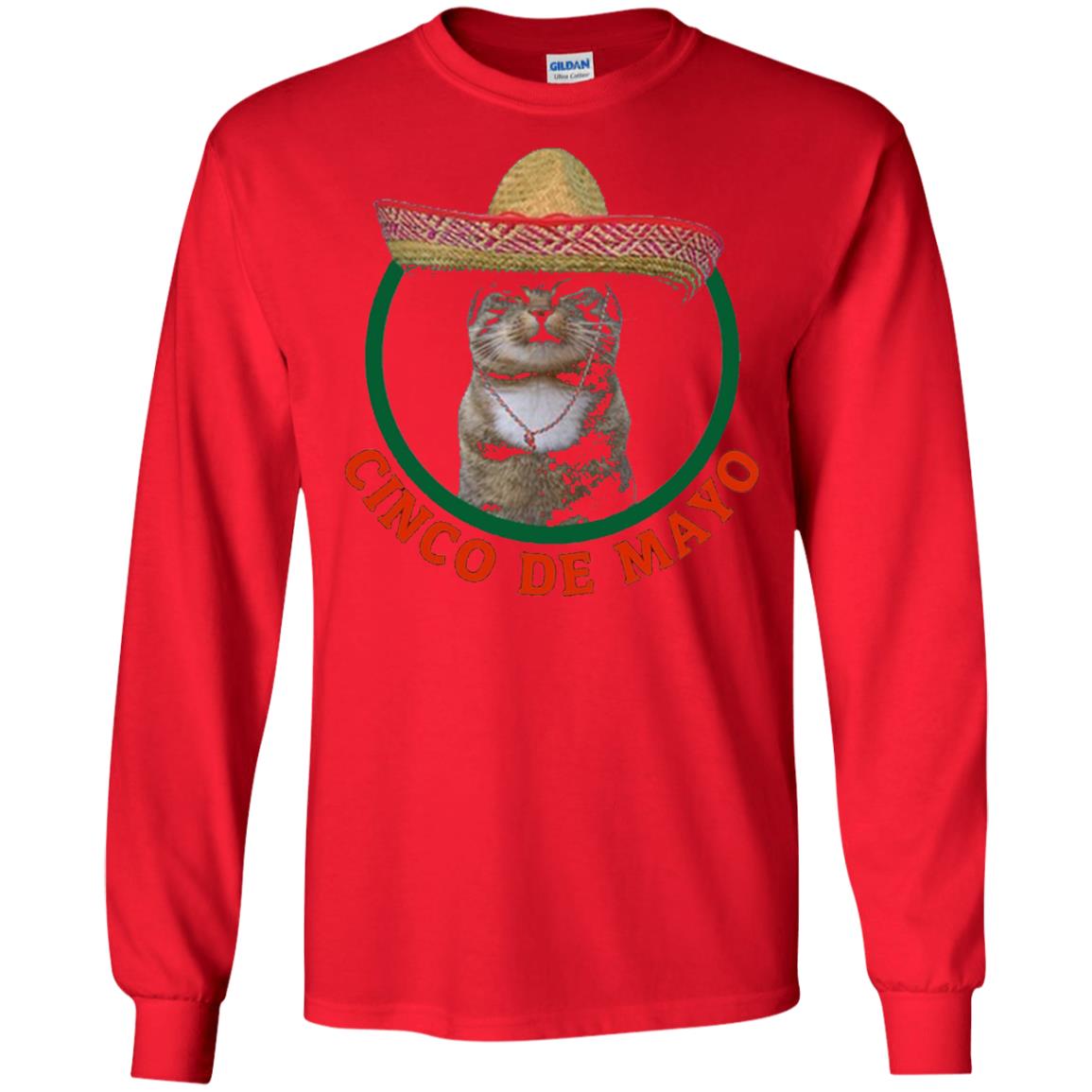 Cinco De Mayo Kitty Cat Funny Cute Meow Sombrero T-shirt Red