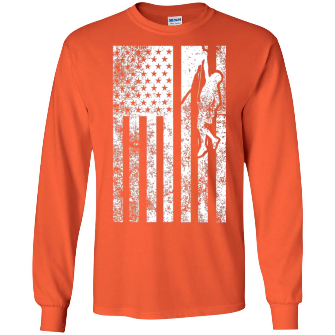 Rock Climbing T Shirt - Rock Climbing Flag Of United States T-shirt Orange