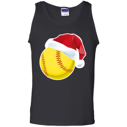 Softball With Santa Claus Hat X-mas Shirt For Softball Lovers Black