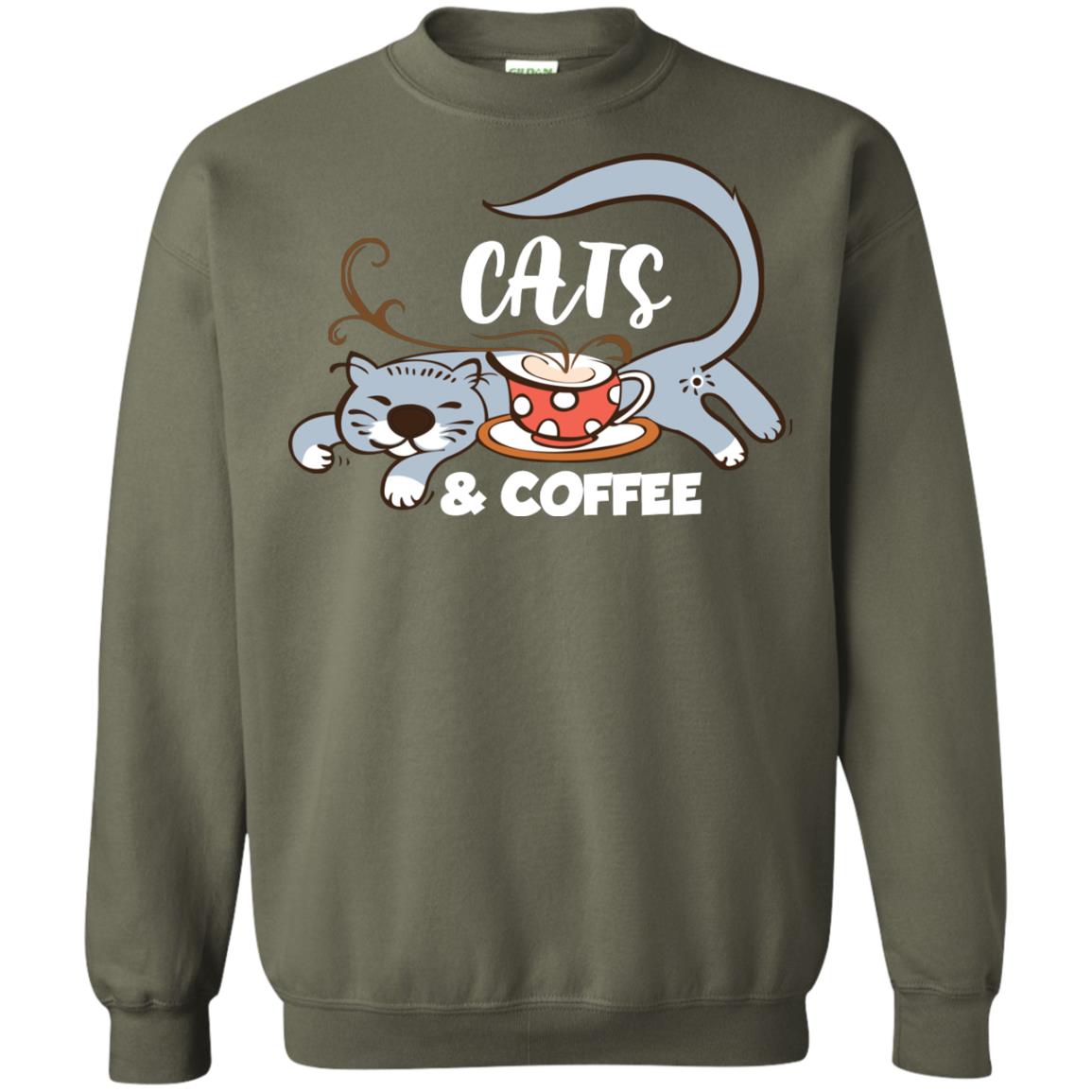 A Good Day Start With Cat And Coffee Cat Lover T-shirt Military Green