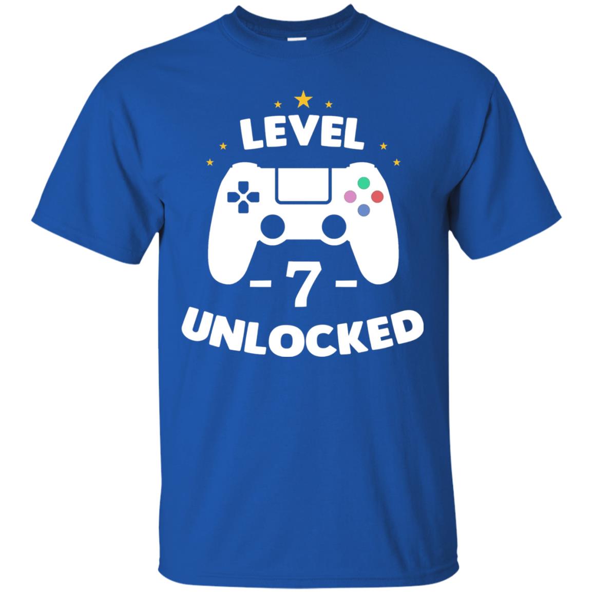 Level 7 Unlocked Gamer Seventh Birthday Party Shirt Royal