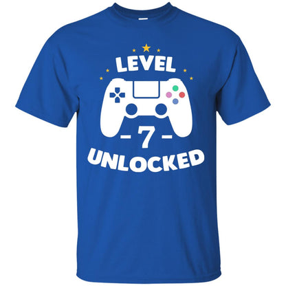 Level 7 Unlocked Gamer Seventh Birthday Party Shirt Royal
