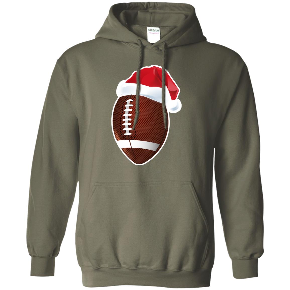 Football With Santa Claus Hat X-mas Shirt For Football Lovers Military Green