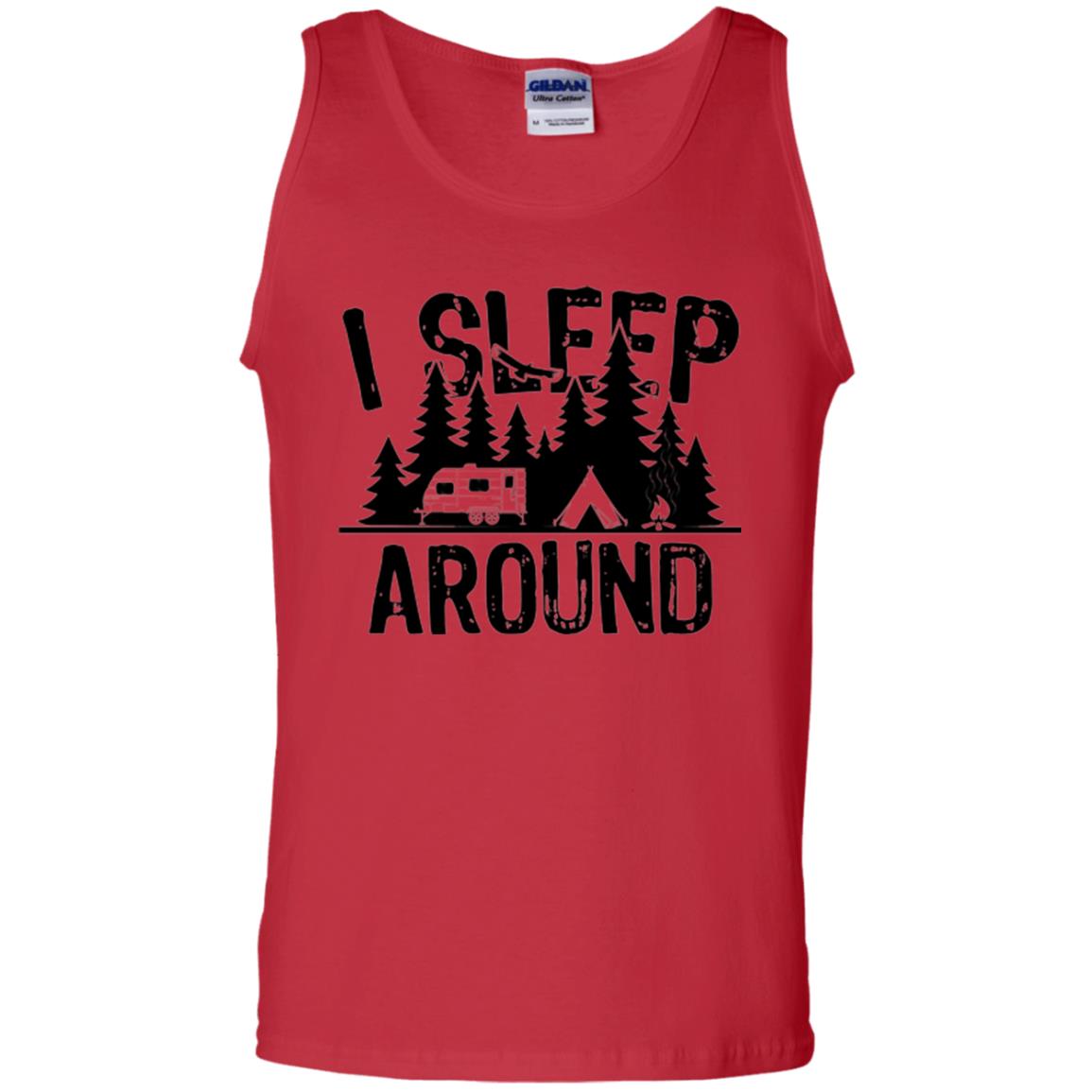 Funny Camping T-shirt I Sleep Around Red