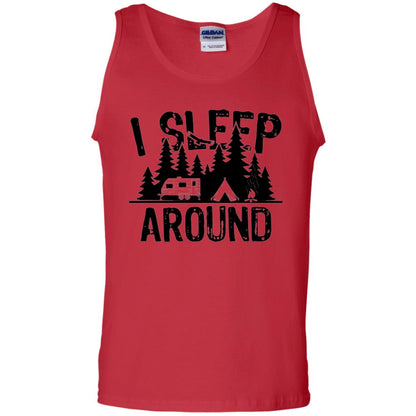 Funny Camping T-shirt I Sleep Around Red