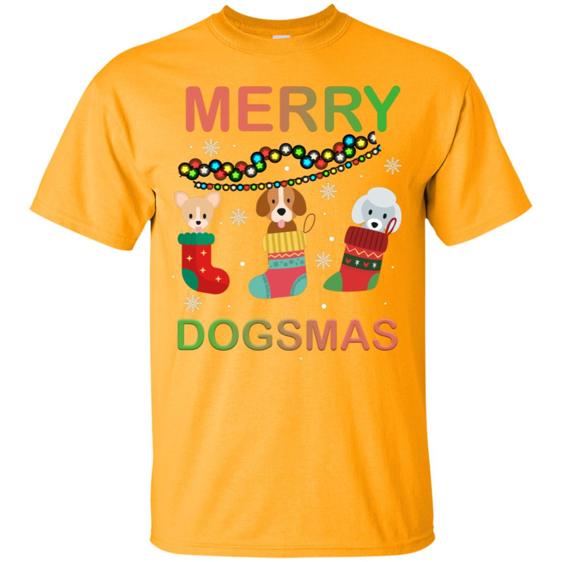 Merry Dogsmas X-mas Gift Shirt For Dogs Lovers Gold