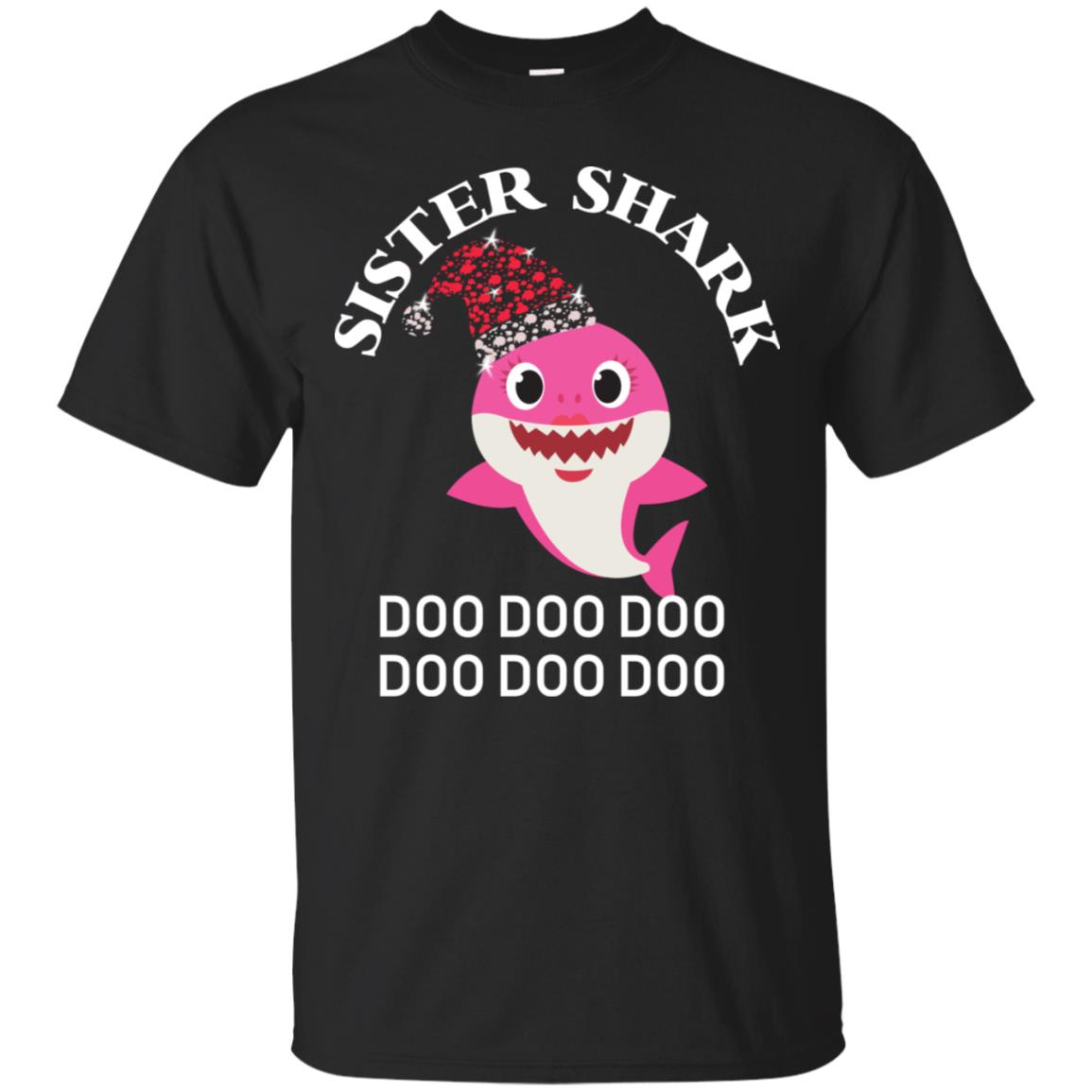 Sister Shark With Santa Claus Hat Merry X-mas Family Shark Gift Shirt Black