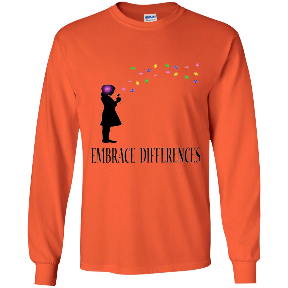 Autism Awareness T-shirt Embrace Differences T-shirt Orange