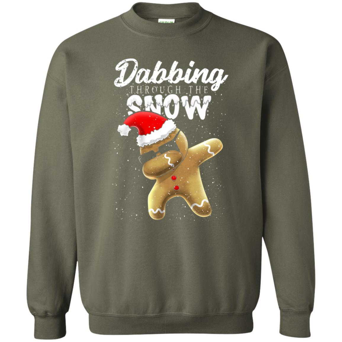 Dabbing Gingerbread T-shirt Dabbing Through The Snow Military Green