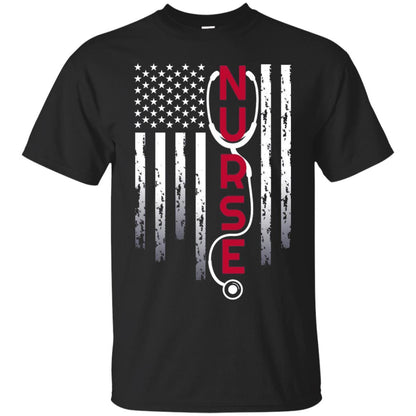 Patriotic Nurse With Flag T-shirt Stethoscope For Rn Lpn Black