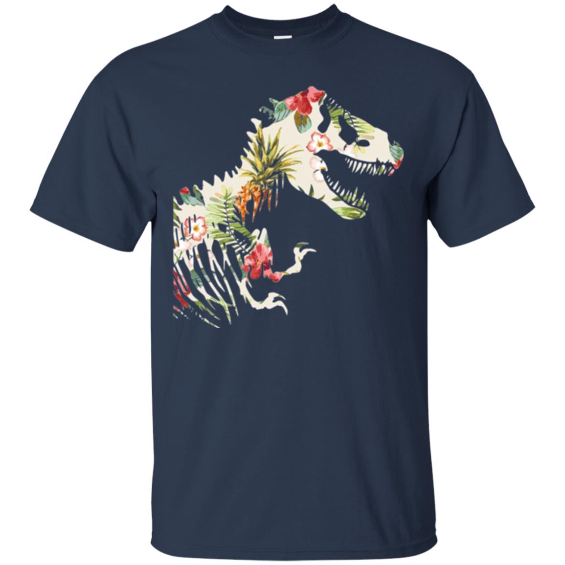 Dinosaur T-shirt Floral Tropical Hawaiian Pattern T Rex Navy
