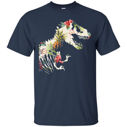 Dinosaur T-shirt Floral Tropical Hawaiian Pattern T Rex Navy