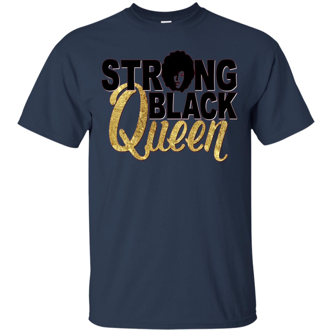 Strong Black Queen Gold Afro Melanin Black Girl Magic T-shirt Navy