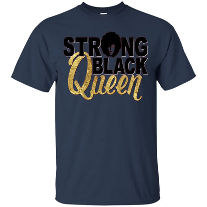 Strong Black Queen Gold Afro Melanin Black Girl Magic T-shirt Navy