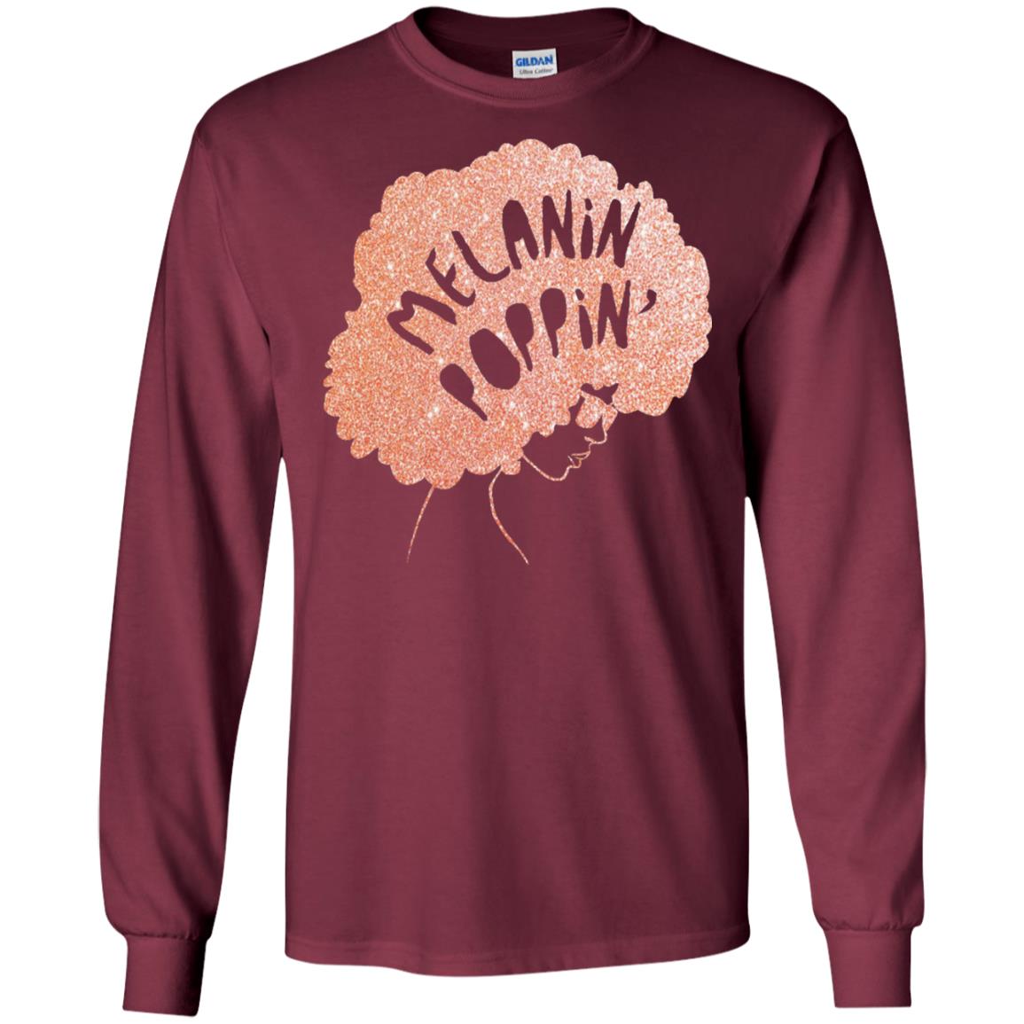 Melanin Poppin Black Beauty African Pride Rose Gold T-shirt Maroon