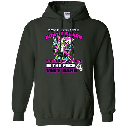 Don't Mess With Auntie Shark You'll Get A Punch In The Face Very Hard Family Shark Shirt Forest Green