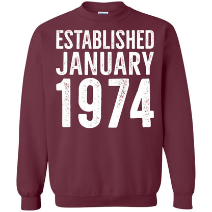 Established January 1974 43rd Birthday T-shirt Maroon