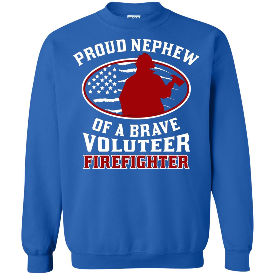 Volunteer Firefighter T-shirt American Flag Proud Nephew Royal