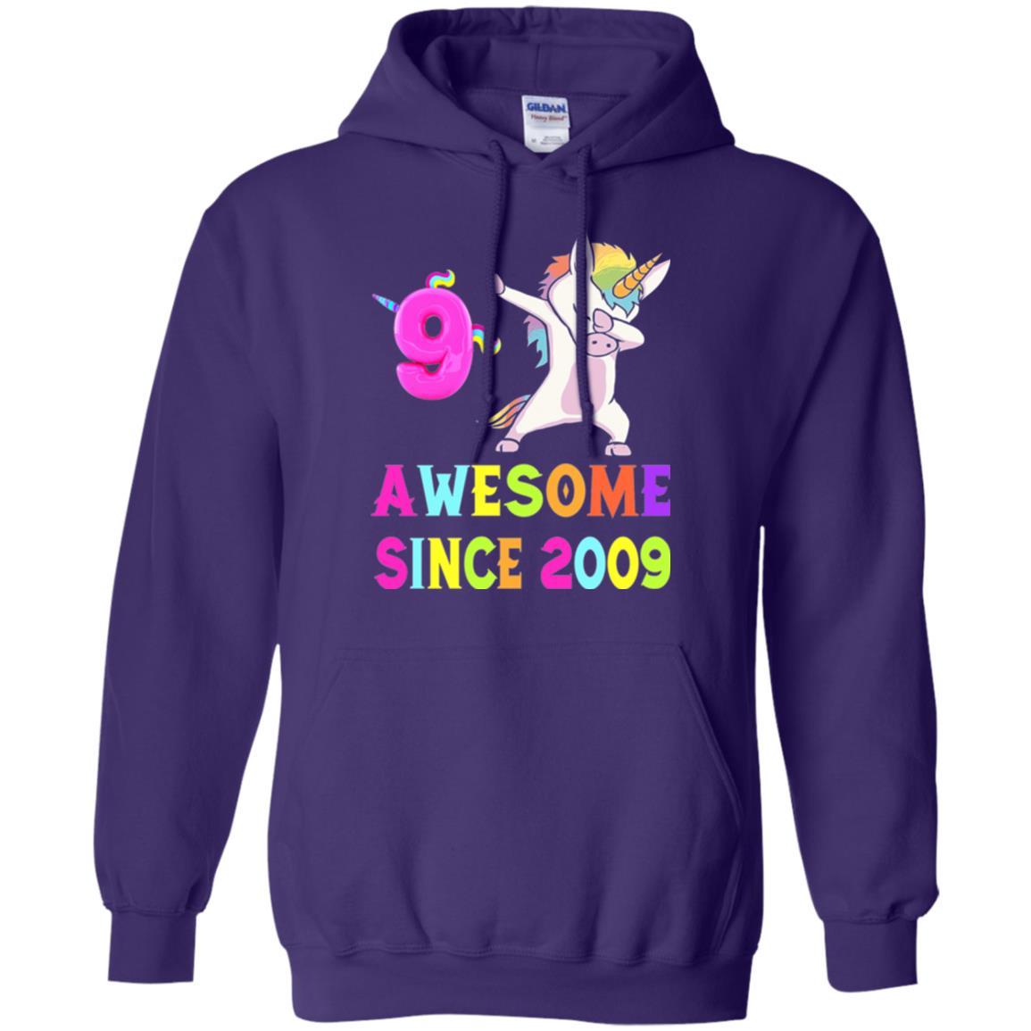 9th Birthday T-shirt Unicorn Dabbing Awesome Since 2009 Purple
