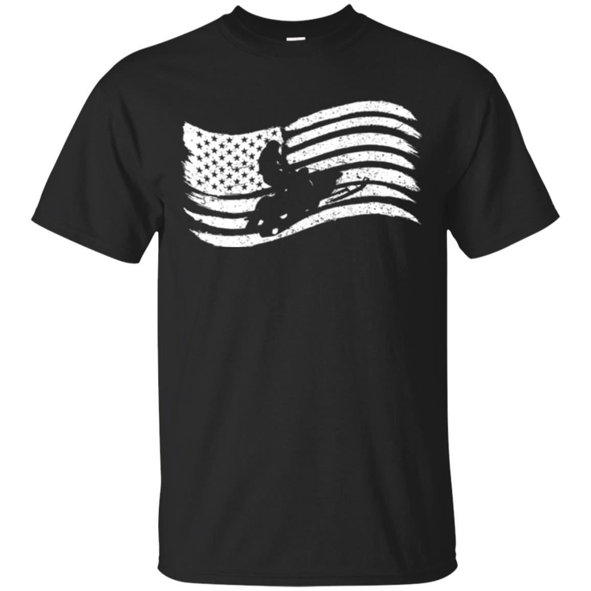 Snowmobile Rider T-shirt American Flag Black