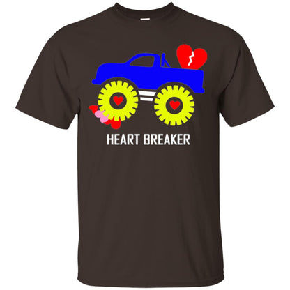 Heart Breaker Cute Blue Monster Truck Valentine_s Day T-shirt Dark Chocolate