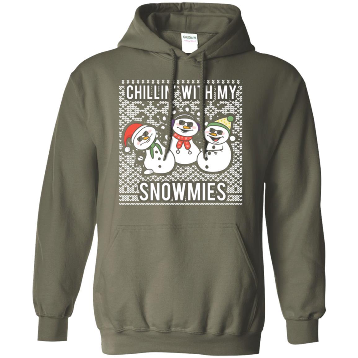 Christmas T-shirt Chillin' With My Snowmies Military Green