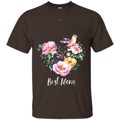 Best Mom Hummingbird Flower Heart Mommy Shirt Dark Chocolate