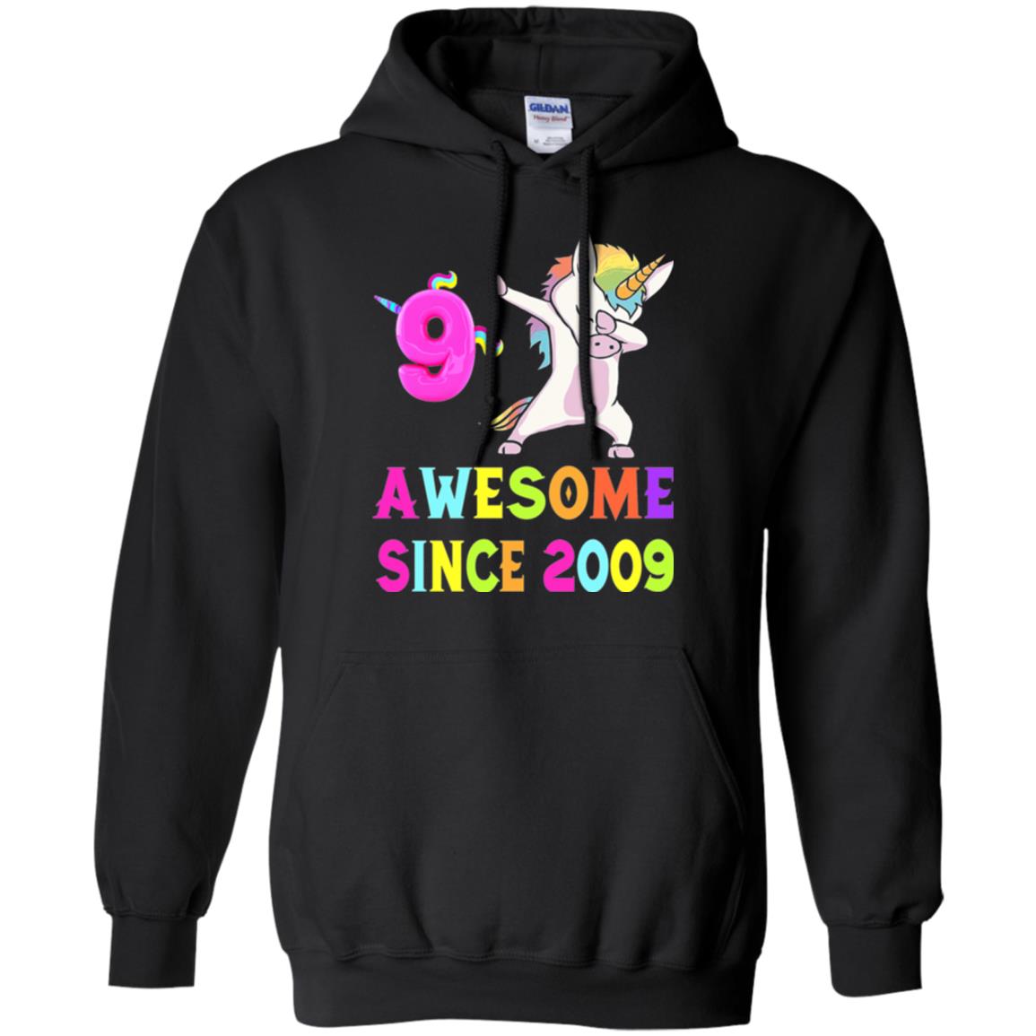 9th Birthday T-shirt Unicorn Dabbing Awesome Since 2009 Black