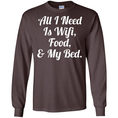 All I Need Is Wifi Food My Bed T-shirt Dark Chocolate