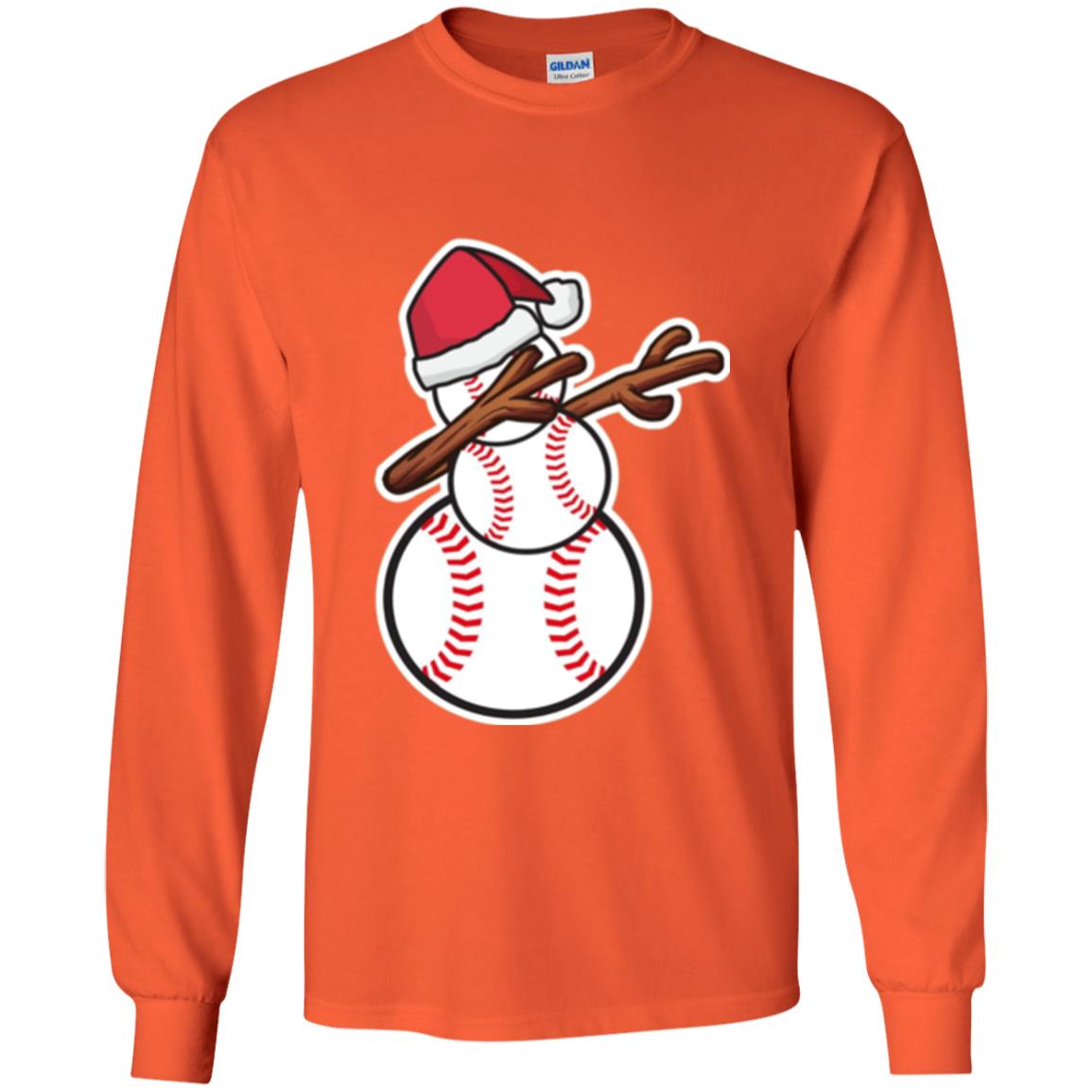 Christmas T-shirt Dabbing Snowman Baseball Orange
