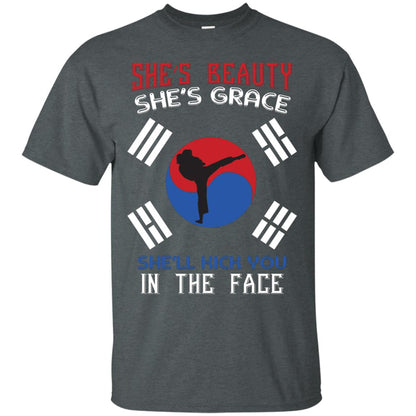 She’s Beauty She’s Grace She’ll Kick You In The Face Taekwondo T-shirt Dark Heather