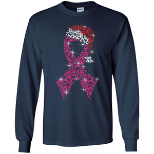 Pink Ribbon With Santa Hat Breast Cancer Awareness X-mas Gift ShirtG240 Gildan LS Ultra Cotton T-Shirt
