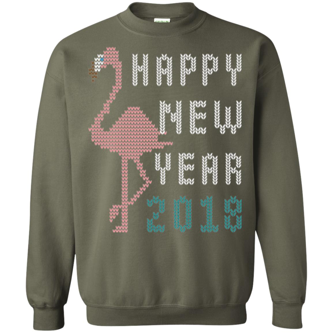 Happy New Year 2018 T-shirt Pink Flamingo Military Green