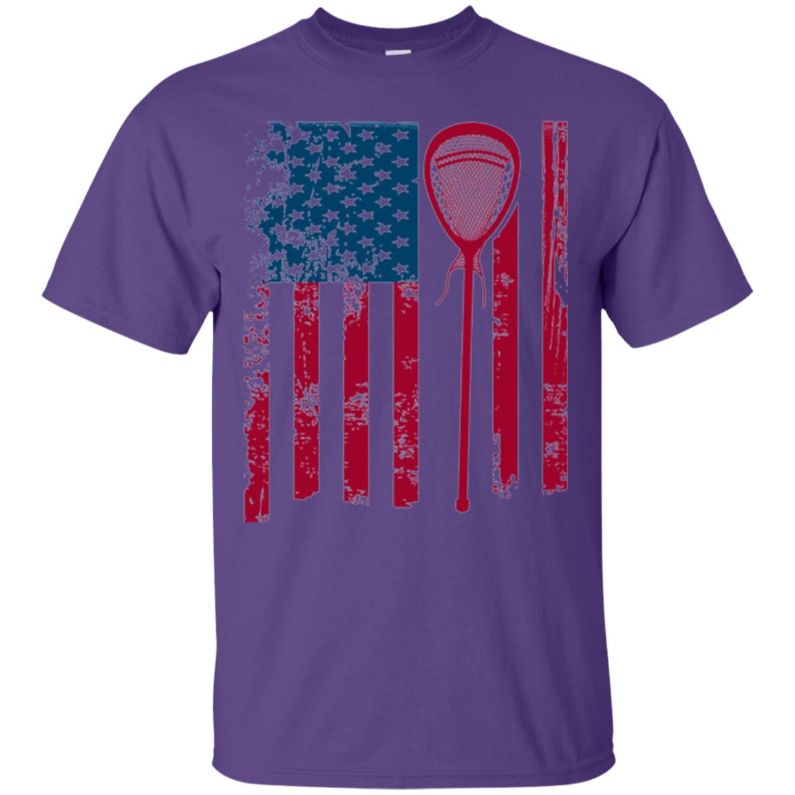 Lacrosse Player T-shirt Lacrosse American Flag Stick Purple