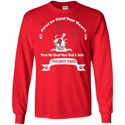 Frist We Steal Your Heart Boston Terrier T-shirt Red