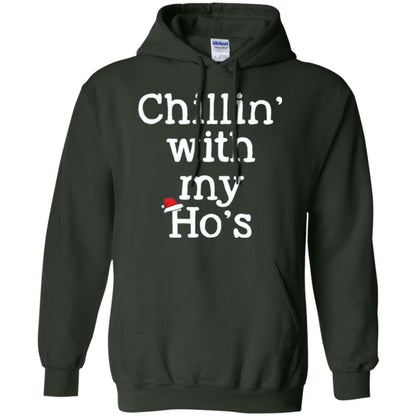 Christmas T-shirt Chillin With My Ho_s Forest Green