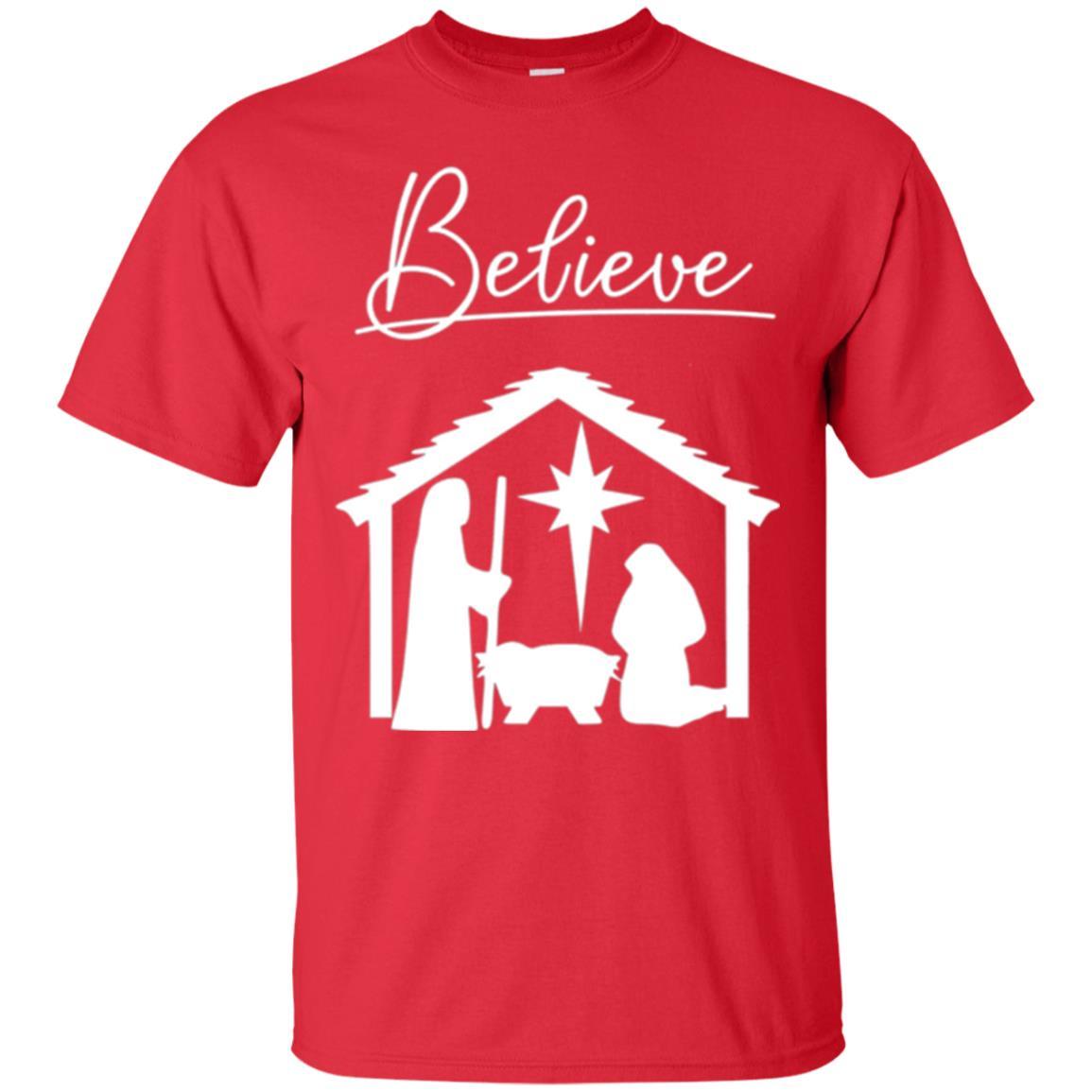 Christian Christmas T-shirt Believe Jesus Celebrate Red