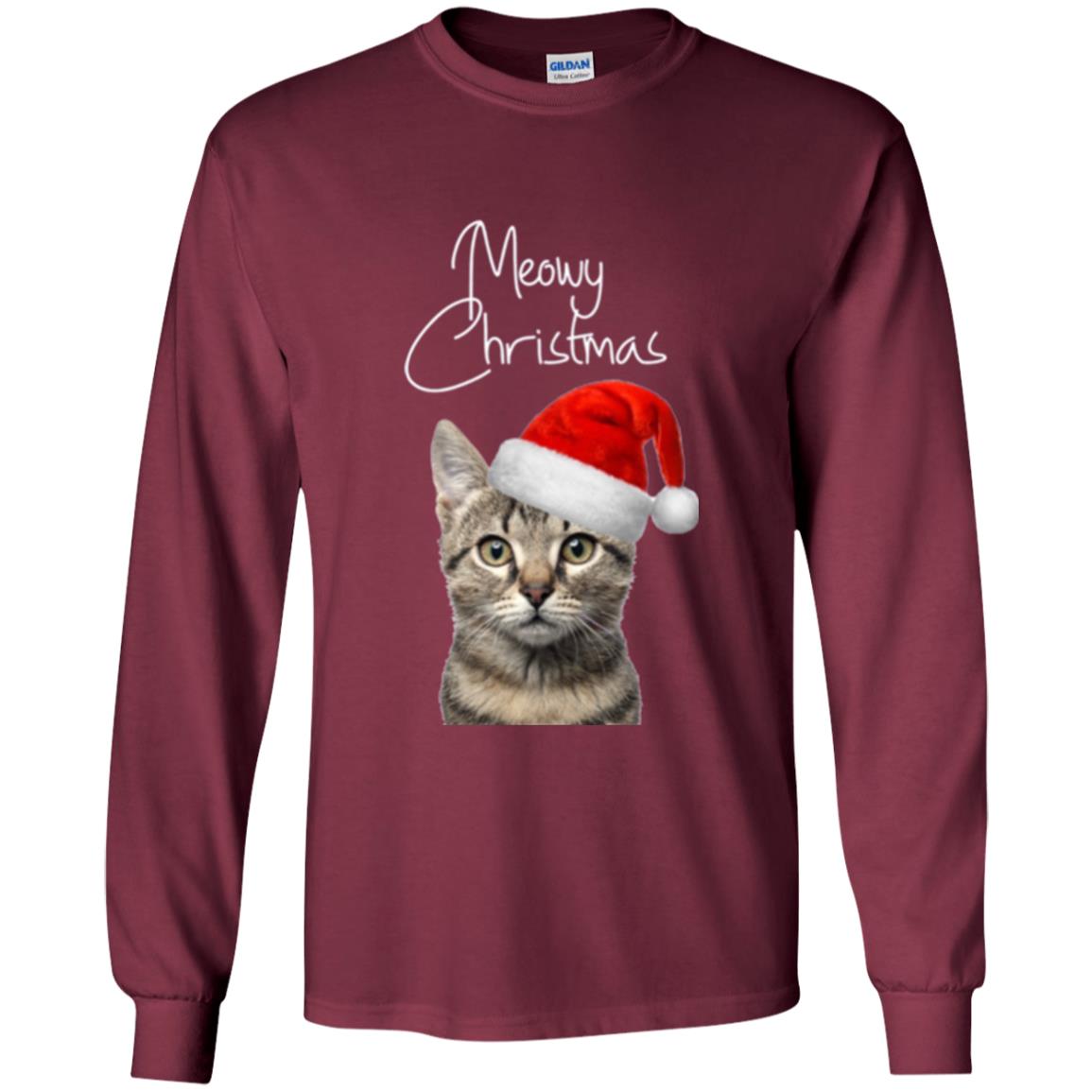 Cat Lovers T-shirt Merry Christmas Maroon
