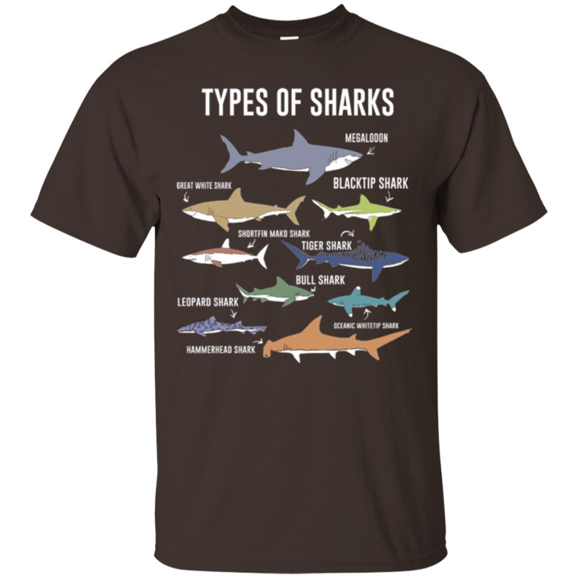 Shark Lovers T-shirt 9 Types Of Sharks Ocean Dark Chocolate