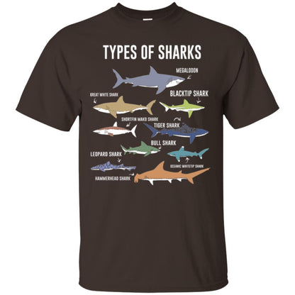 Shark Lovers T-shirt 9 Types Of Sharks Ocean Dark Chocolate