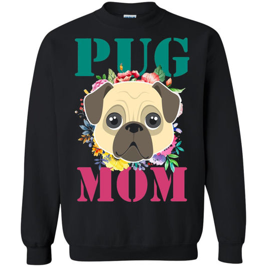 Floral Pug Mom T-shirt Puppy Pet Lover Black