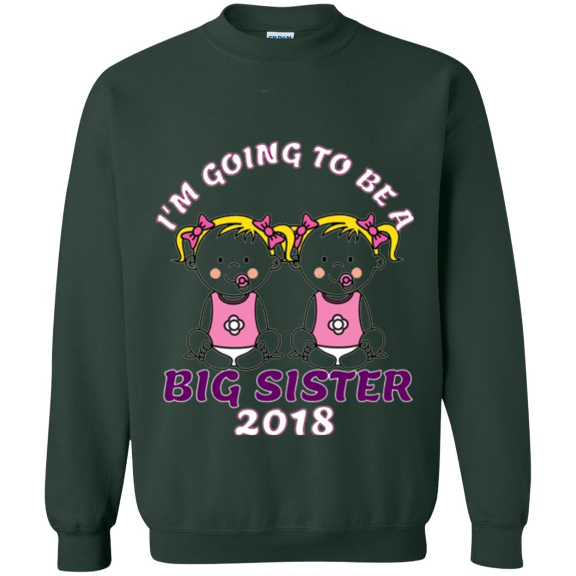 Family T-shirt I_m Going To Be A Big Sister Of Twins 2018 Forest Green