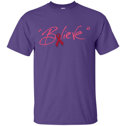 Multiple Myeloma Symptoms Awareness Shirt Burgundy Ribbon Believe Purple