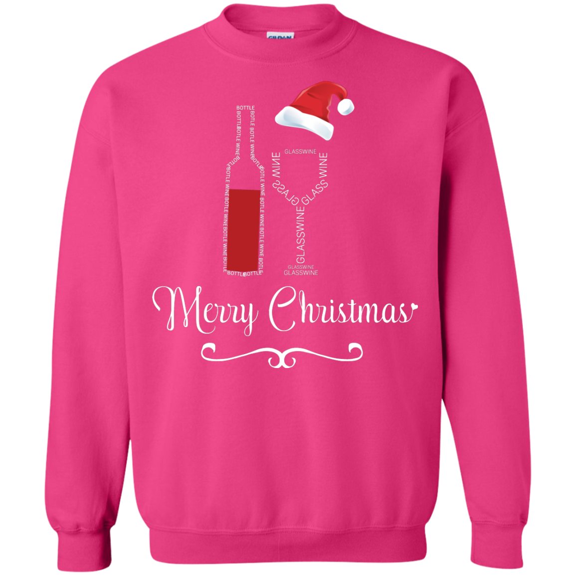 Christmas T-shirt Merry Christmas With Wine Botle And Glass Wine Heliconia