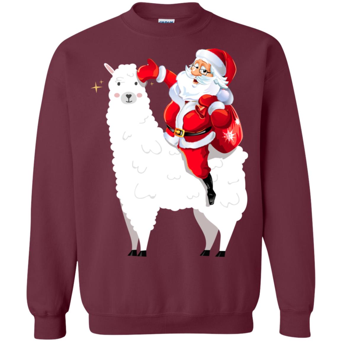 Alpaca Llama And Santa Claus X-mas Gift Shirt Maroon